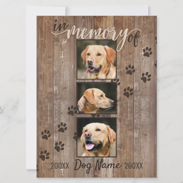 Custom Dog Memorial Rustic Wood Rainbow Card (Front)