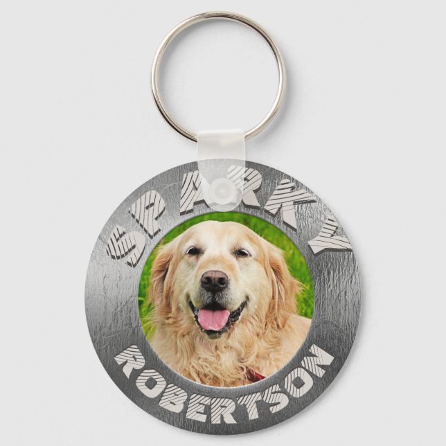 Custom Dog Memorial Silver Metallic Look Keychain (Front)