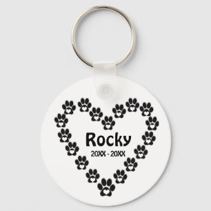 Custom Dog Memorial Simple Heart Paws Keychain
