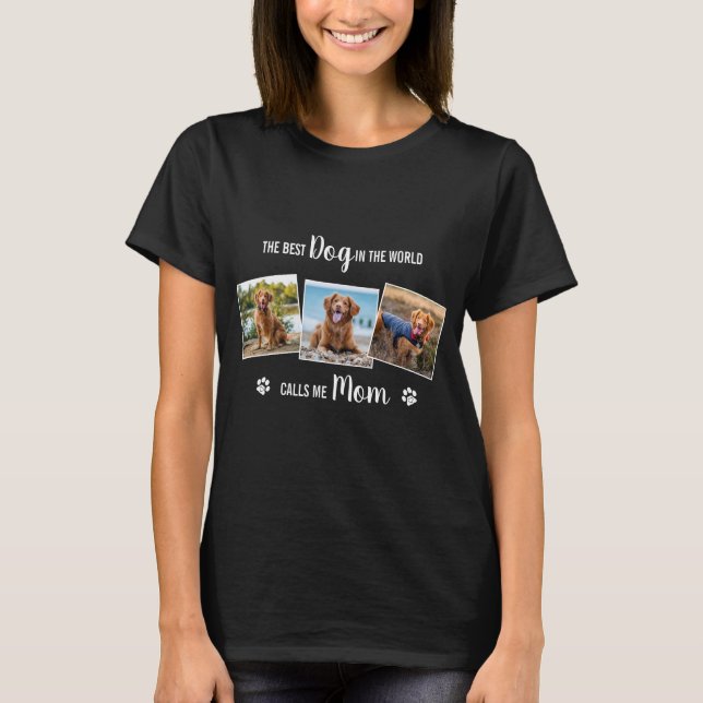 Custom Dog Mom Black Photo Collage T-Shirt (Front)