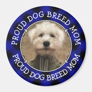 Custom Dog Mom Dad Photo Frame Blue & Black Plaid Magnet