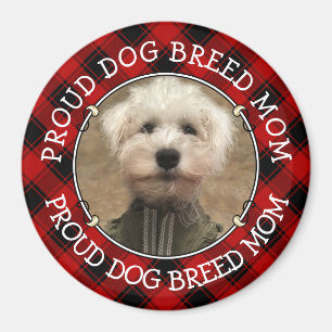 Custom Dog Mom Dad Photo Frame Red & Black Plaid Magnet