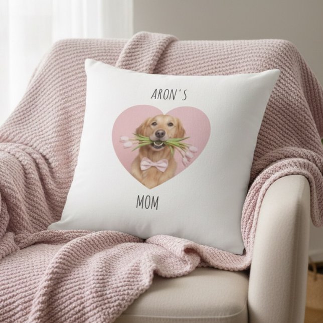 Custom Dog Mom | Personalized Pet Photo Heart Throw Pillow (Creator Uploaded)