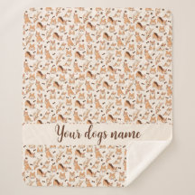 Custom Dog Name Cozy Fleece Blanket Corgi Pattern
