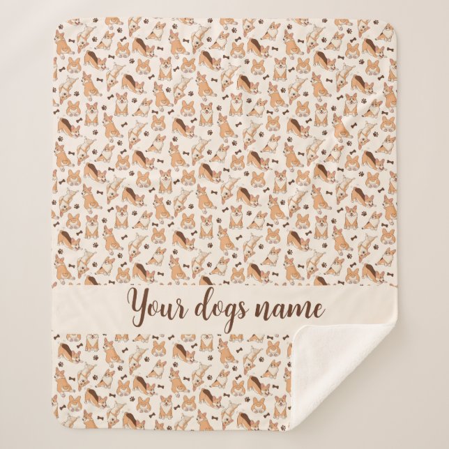 Custom Dog Name Cozy Fleece Blanket Corgi Pattern (Front)