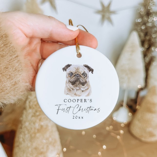 Custom Dog Name Pug Lover My First Christmas Ceramic Ornament (Creator Uploaded)