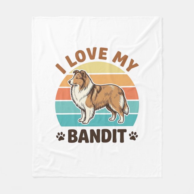 Custom Dog Name Retro Sunset Pet Lover Design_1 Fleece Blanket (Front)