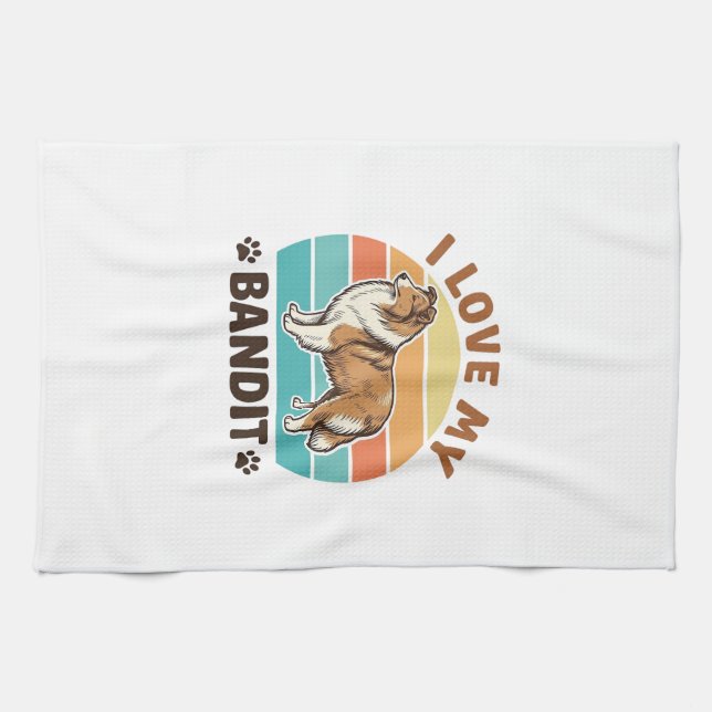 Custom Dog Name Retro Sunset Pet Lover Design_1 Kitchen Towel (Horizontal)