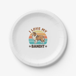 Custom Dog Name Retro Sunset Pet Lover Design_1 Paper Plate