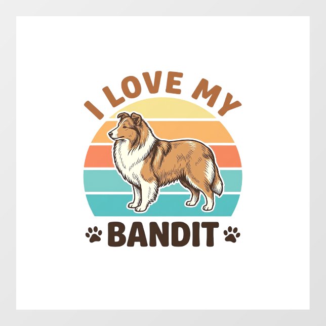 Custom Dog Name Retro Sunset Pet Lover Design_1 Window Cling (Sheet)