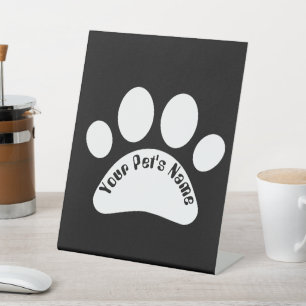 Custom Dog Paw Print Personalized Name Metal Table Pedestal Sign