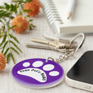 Custom Dog Paw Print Personalized Name Purple Keyc Keychain