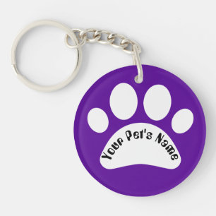 Custom Dog Paw Print Personalized Name Purple Keyc Keychain