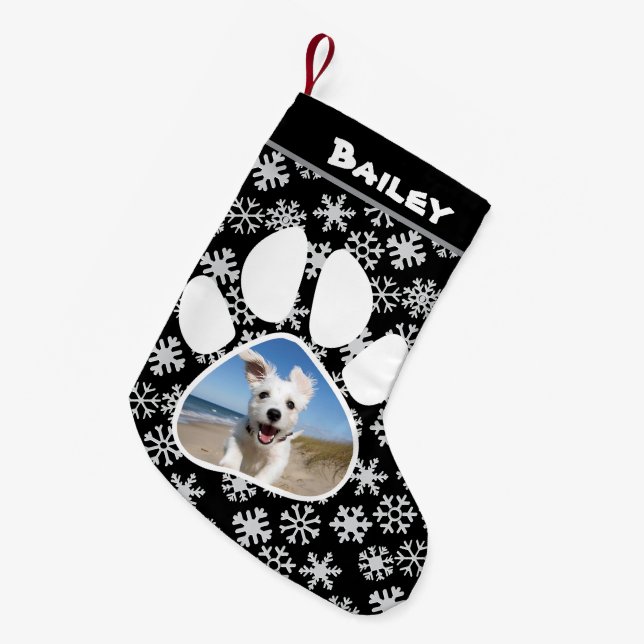 Custom Dog Paw Print Photo & Name  Small Christmas Stocking (Front (Hanging))
