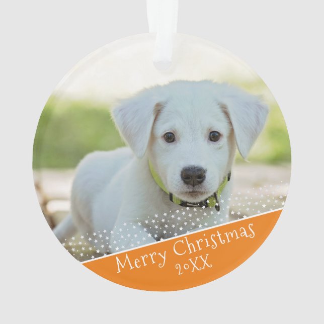 Custom Dog Pet Orange Photo Christmas Keepsake Ornament (Back)