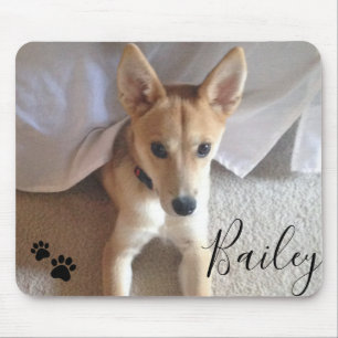 Custom Dog Pet Photo and Script Name Pawprints Mouse Pad