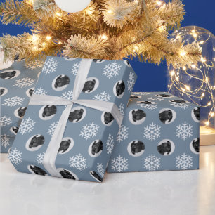 Custom Dog Pet Photo Custom Snowflake Holiday Wrapping Paper