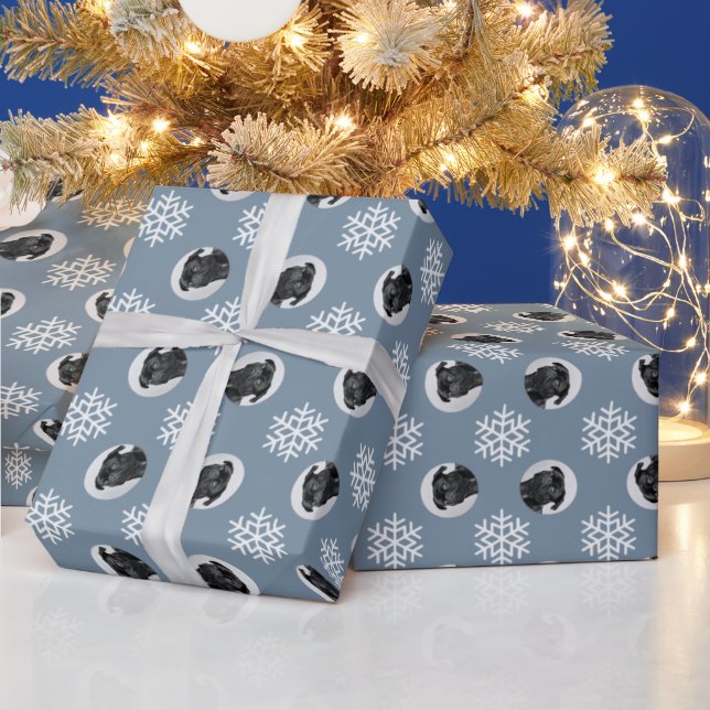 Custom Dog Pet Photo Custom Snowflake Holiday Wrapping Paper (Holidays)