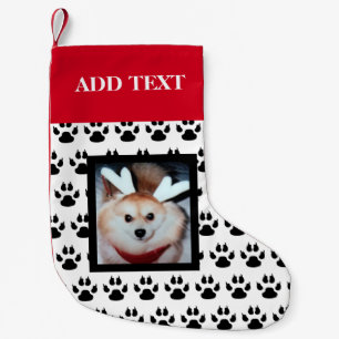 Custom Dog Pet Photo Cute Pomeranian Paw Prints Small Christmas Stocking