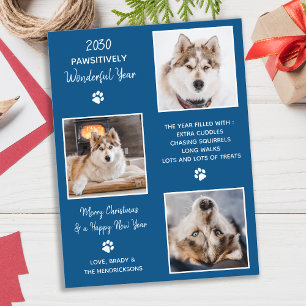 Custom Dog Pet Photo Year in Review Christmas Holiday Postcard