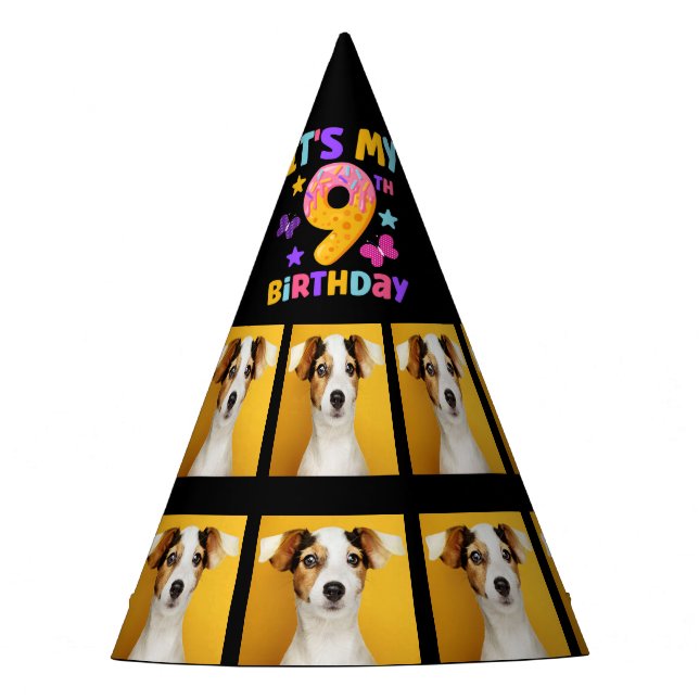 Custom Dog Photo 9th birthday party Party Hat (Front)