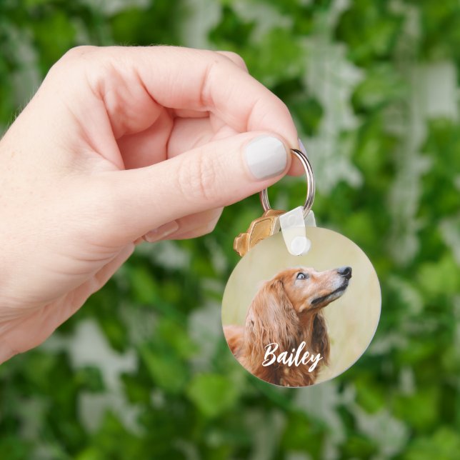 Custom Dog Photo and Name Script Keychain (Hand)