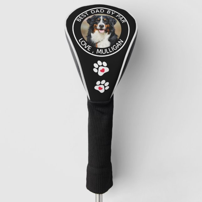 Custom Dog Photo Best Dad By Par Black White Golf Head Cover (Front)