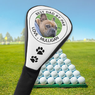 Custom Dog Photo Best Dad By Par Black White Golf Head Cover