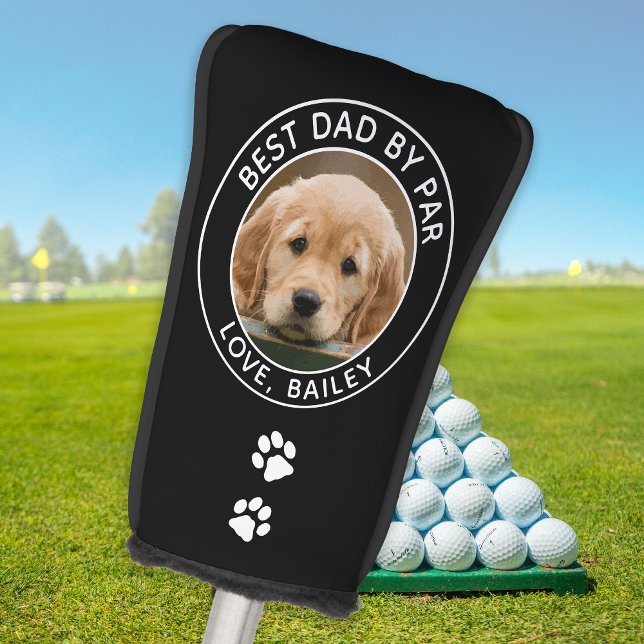 Custom Dog Photo Best Dad By Par Black White Golf Head Cover (Creator Uploaded)