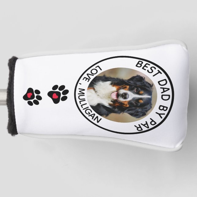 Custom Dog Photo Best Dad By Par Black White Golf Head Cover (Front)