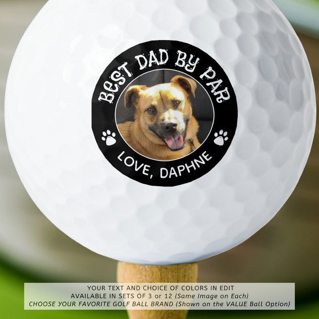 Custom Dog Photo BEST DAD BY PAR Monogram Pawprint Golf Balls (Creator Uploaded)