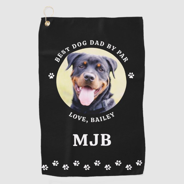 Custom DOG Photo Best DAD By Par Paw Prints Golf Towel (Front)