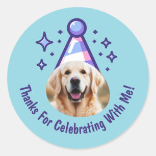 Custom Dog Photo Birthday Thanks Party Hat Favours Classic Round Sticker
