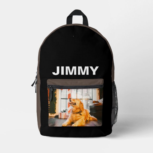 Custom Dog Photo Black Simple Printed Backpack (Front)