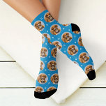 Custom Dog Photo Blue Paw Print Socks<br><div class="desc">Show your love for your puppy dog or cat with these fun and cozy custom-printed socks! Our premium crew socks feature a pattern of your favourite pet photo along with small white paw prints. Create your own by simply adding your picture to the round placeholder image. Makes a great gift...</div>