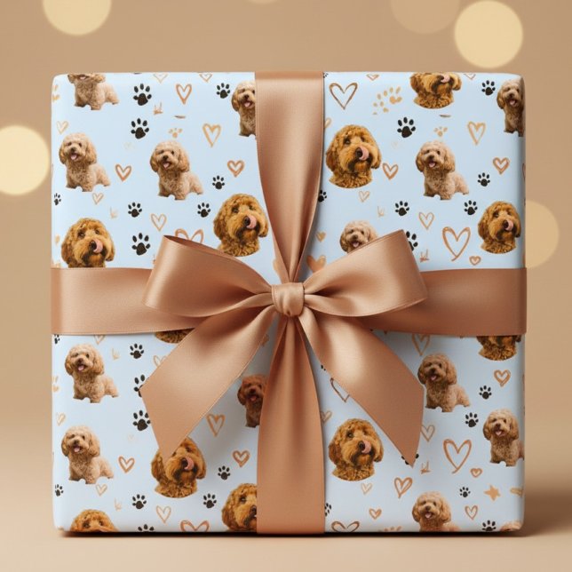 Custom Dog Photo Blue Valentine  Wrapping Paper (Creator Uploaded)