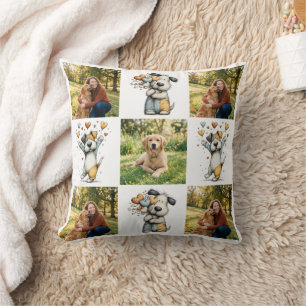 Custom Dog Photo Collage Birthday Dog Mom Gift Throw Pillow