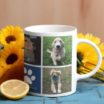 Custom Dog Photo Collage Blue Paw Print Cute Coffee Mug<br><div class="desc">This beautiful pet photo mug is personalized with adorable pictures of your sweet dog. Customize this chic gift with your own custom pup photographs around a cool blue square with a cute white paw print and your dog's name in the centre.</div>