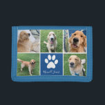 Custom Dog Photo Collage Blue Pet Paw Print Cute Trifold Wallet<br><div class="desc">This beautiful custom dog photo collage wallet  is personalized with adorable pictures of your sweet pup. Customize this personalized gift with your favourite 5 pet photographs around a cute blue square with a pretty white paw print and your dog's name in the centre.</div>