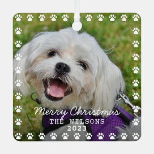 Custom Dog Photo Collage Cute Pet Christmas  Metal Ornament