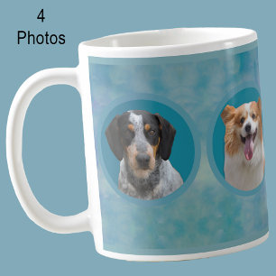 Custom Dog Photo Collage I Blue Watercolor Pet Coffee Mug