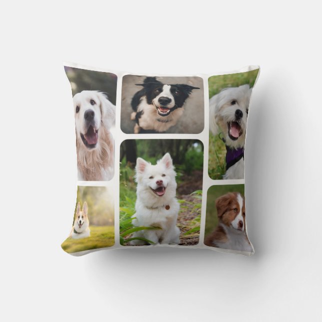 Custom Dog Photo Collage Throw Pillow | Personaliz (Front)