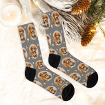 Custom Dog Photo Grey Paw Print Socks<br><div class="desc">Show your love for your puppy dog or cat with these fun and cozy custom-printed socks! Our premium crew socks feature a pattern of your favourite pet photo along with small white paw prints. Create your own by simply adding your picture to the round placeholder image. Makes a great gift...</div>