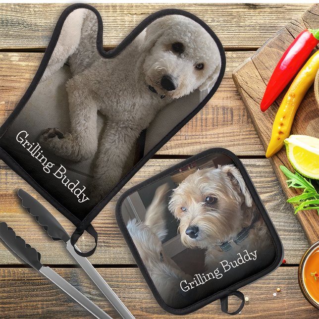 Custom Dog Photo Grilling Buddy Oven Mitt & Pot Holder Set (Creator Uploaded)