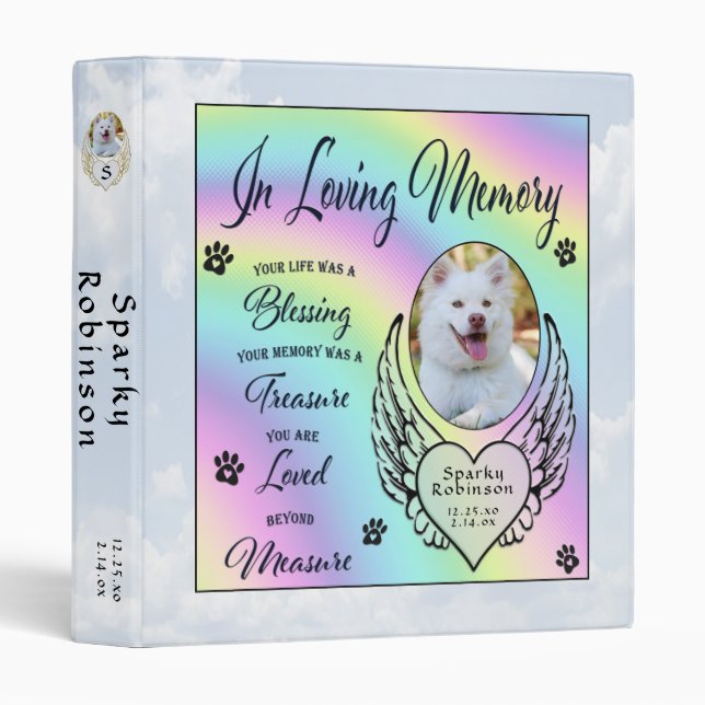 Custom Dog Photo Memorial with Rainbow Binder (Front/Spine)