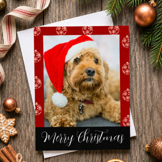 Custom Dog Photo Merry Christmas Red Ornaments Holiday Card