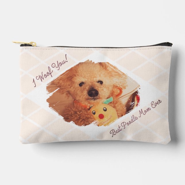Custom Dog Photo Milk Beige Poodle Mom Gift Pouch (Front)