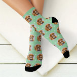 Custom Dog Photo Mint Green Paw Print Socks<br><div class="desc">Show your love for your puppy dog or cat with these fun and cozy custom-printed socks! Our premium crew socks feature a pattern of your favourite pet photo along with small white paw prints. Create your own by simply adding your picture to the round placeholder image. Makes a great gift...</div>