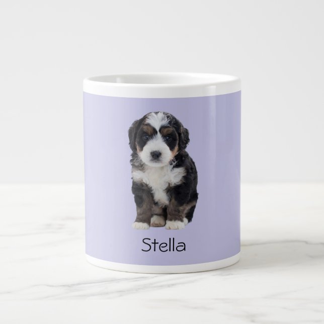 Custom Dog Photo – Misty Lilac with Pet Name -  Large Coffee Mug (Front)