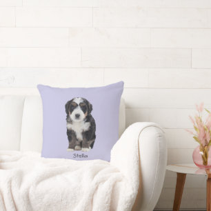 Custom Dog Photo – Misty Lilac with Pet Name -  Throw Pillow
